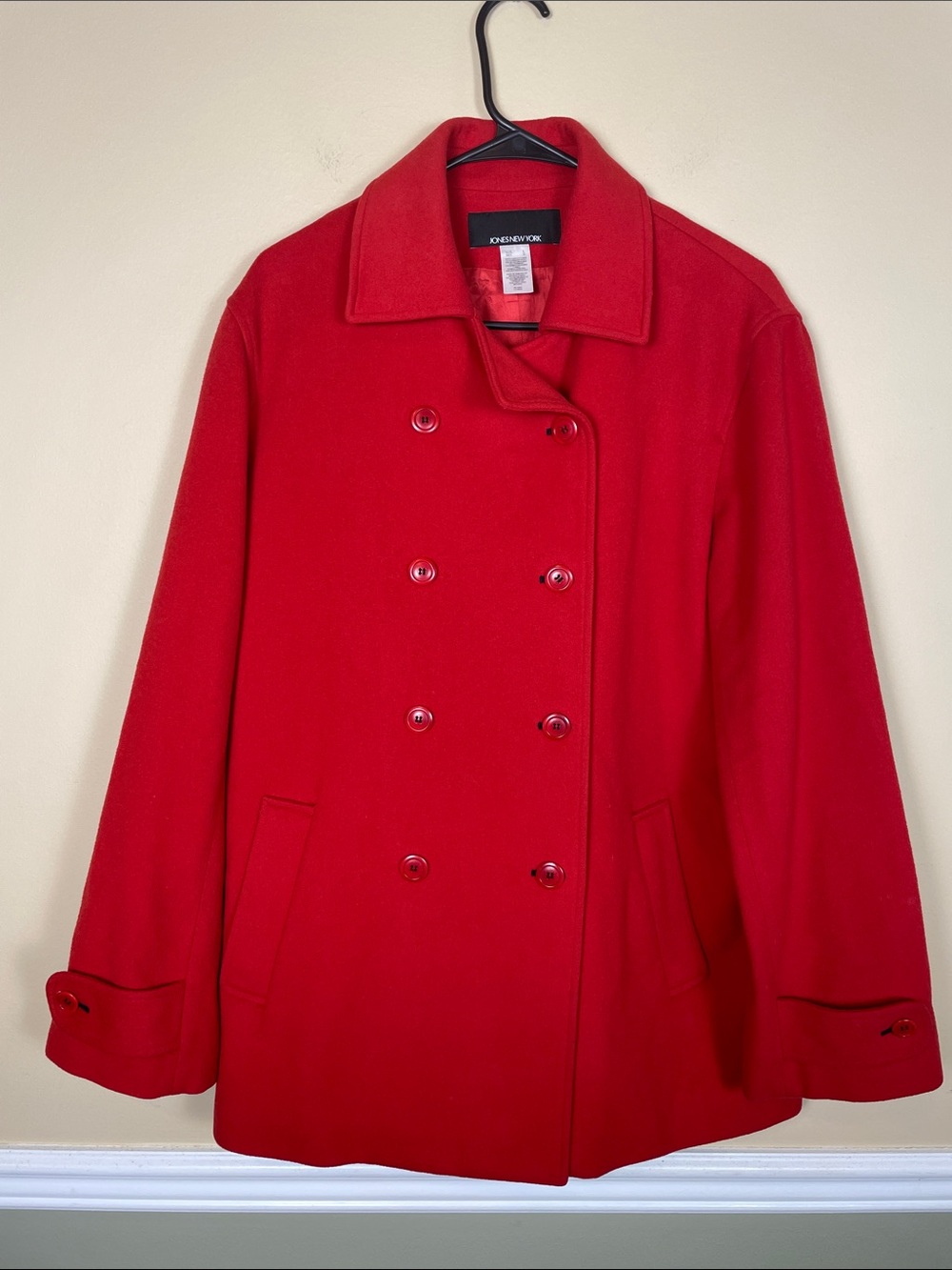 Jones New York Women’s Wool Cashmere Blend Red Fall Winter Pea Coat